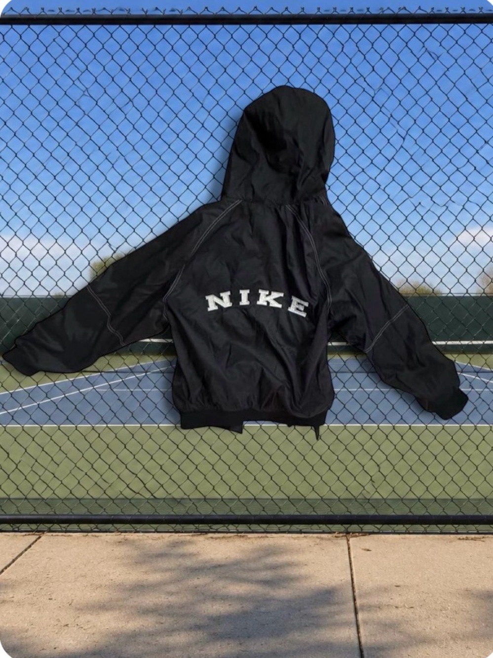 Vintage 90s Nike Black Hooded Windbreaker with Bold White Logo